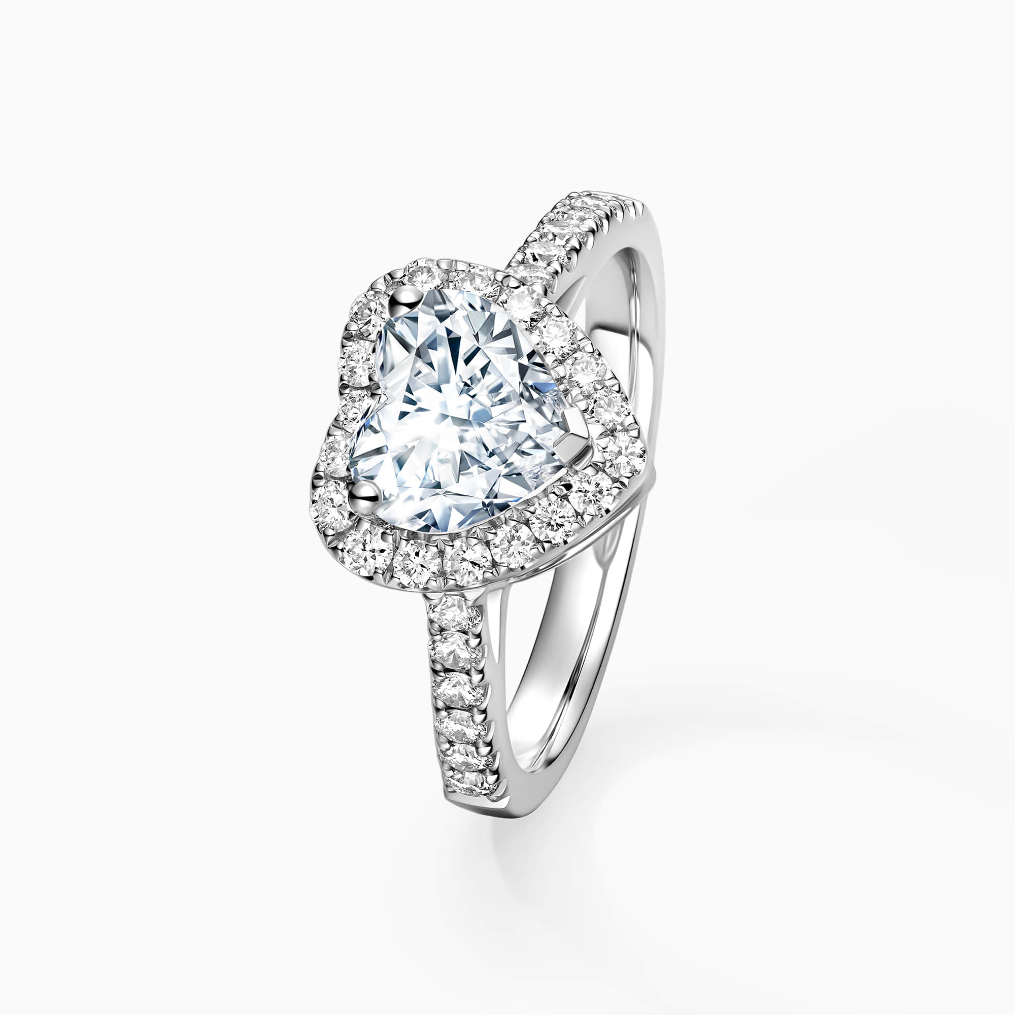 Darry Ring heart shaped engagement ring with halo angle view