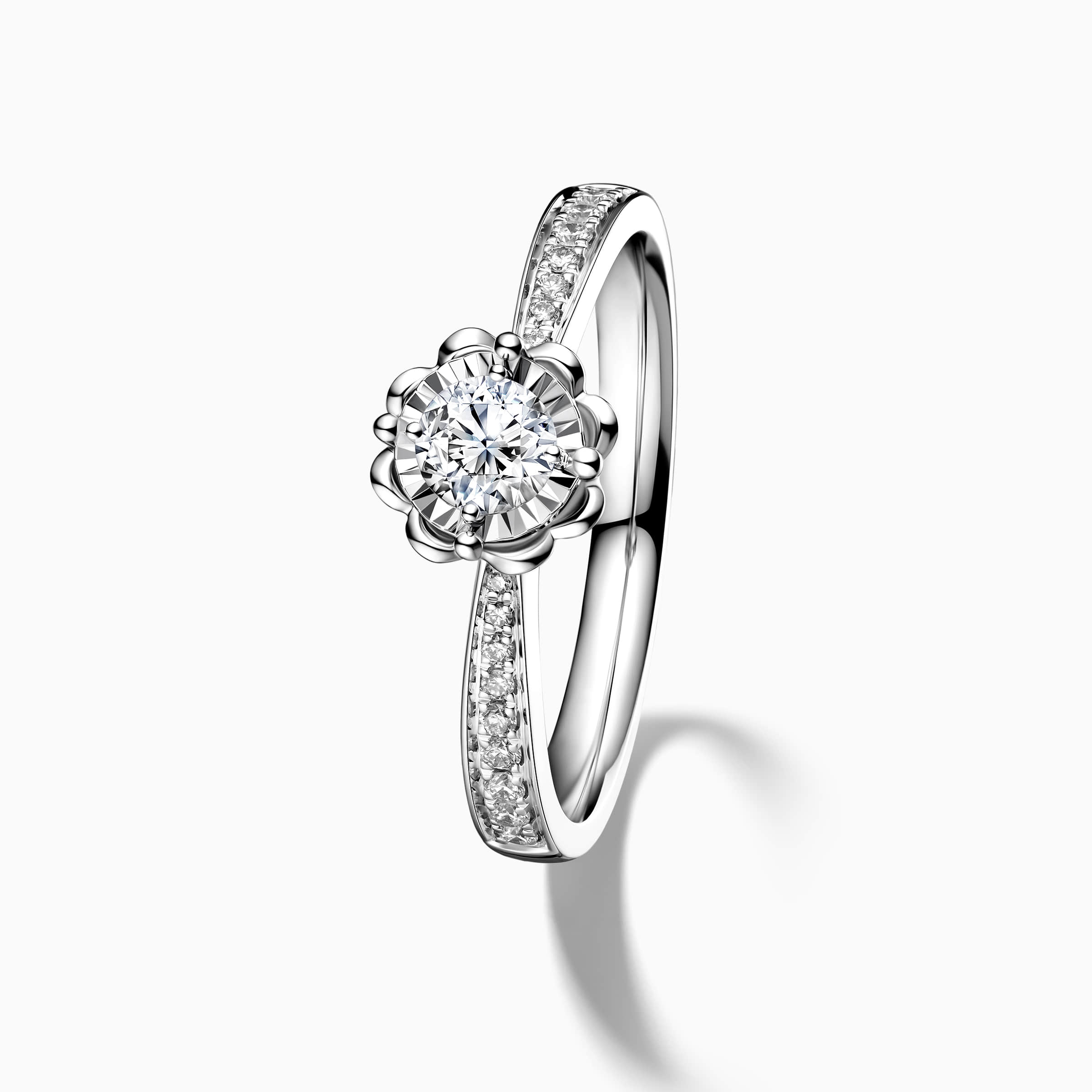 Darry Ring flower shaped engagement ring top view